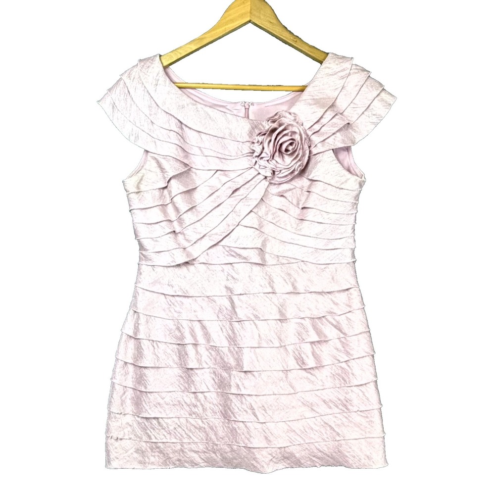 Vintage Lizzatti Collection Dress‎ Women 14P Pink Shimmer Rosette 80s Pastel